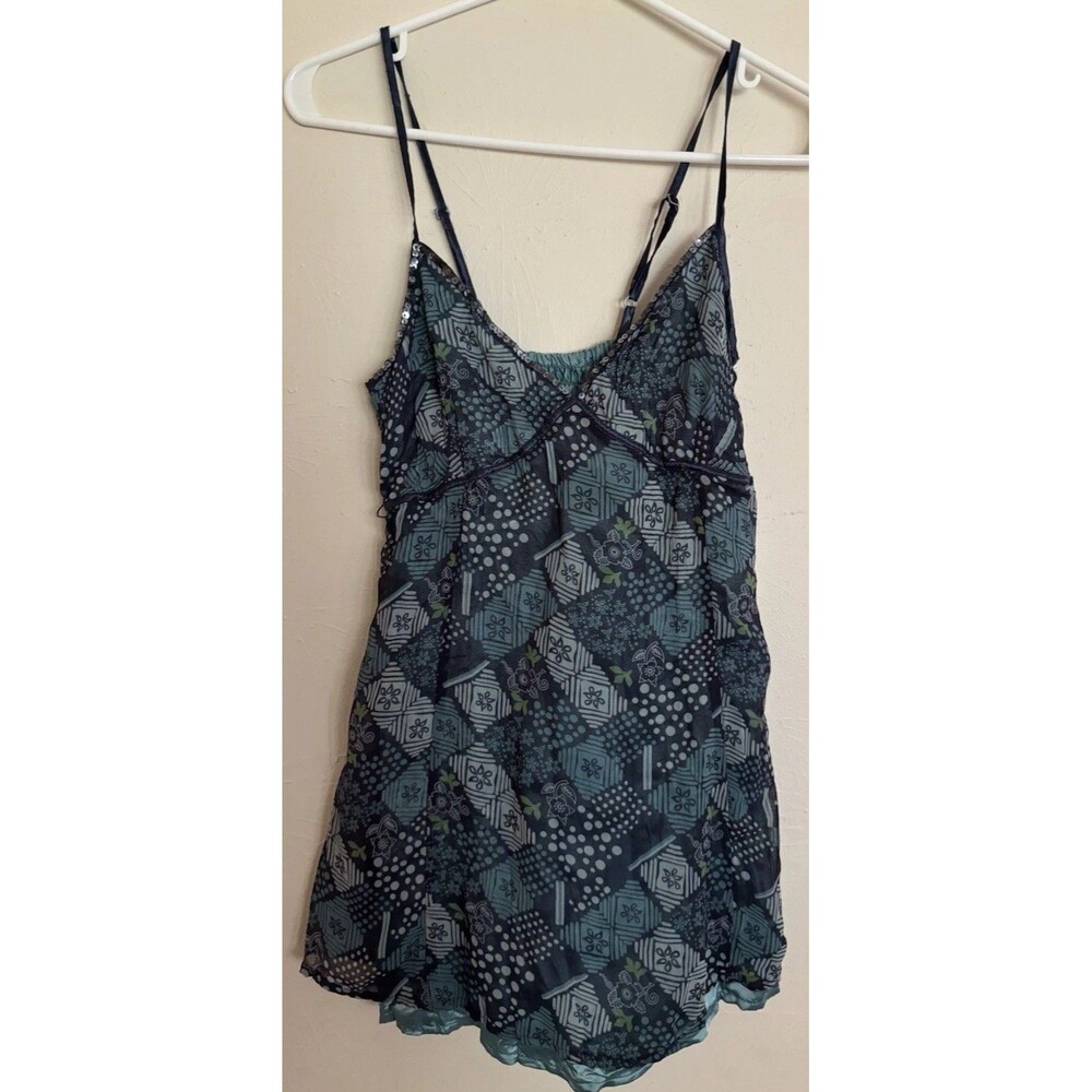 EDC Esprit Blue Paisley Patch Spaghetti Strap Casual Blouse Top Cami Small Women